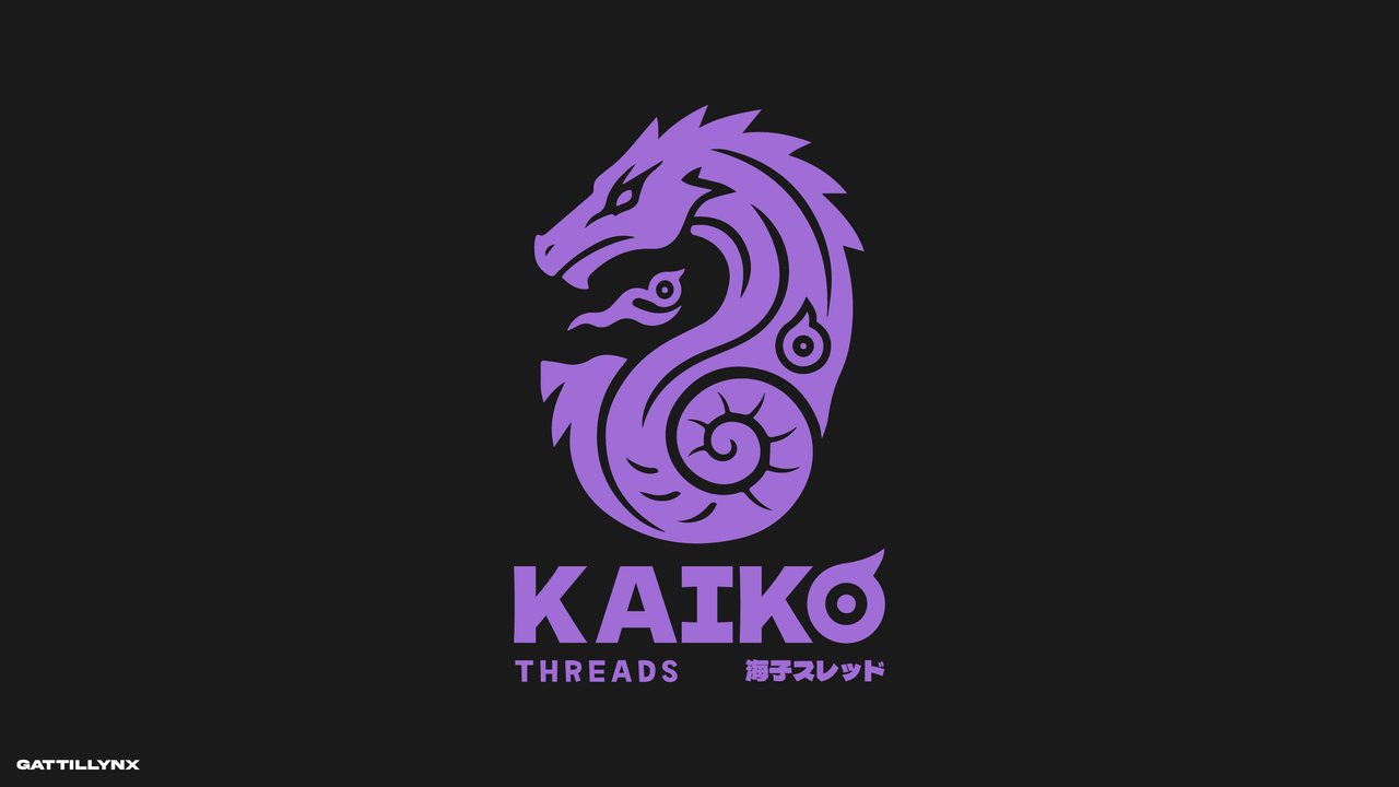 Kaiko Threads logo: a purple sea dragon coiled into a shell spiral above the wordmark