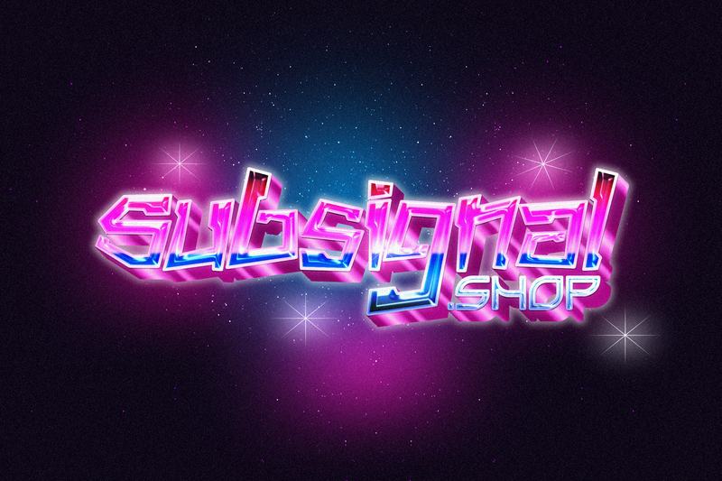 Pink and blue chrome letters over a starry purple sky